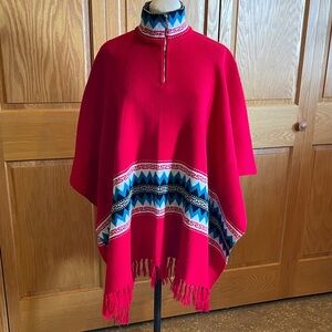Vintage Red South Western Tribal Blanket Sweater Cape Poncho
